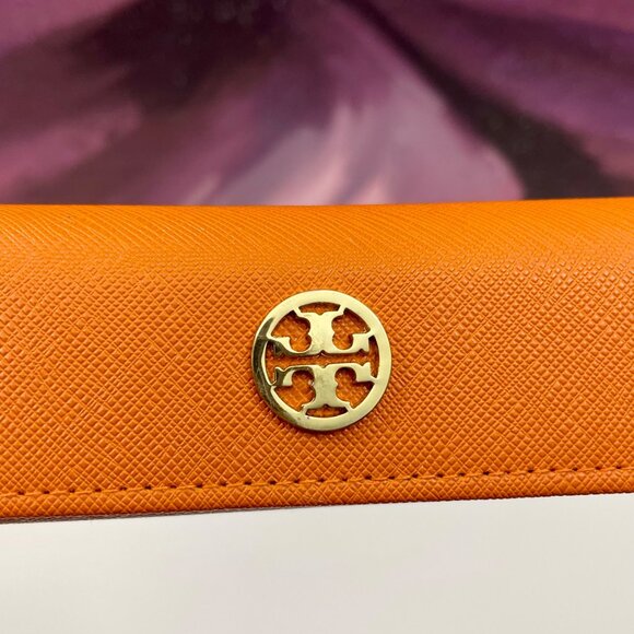 Tory Burch Orange Saffiano Leather Eyeglass Case With Gold Logo - Picture 9 of 9
